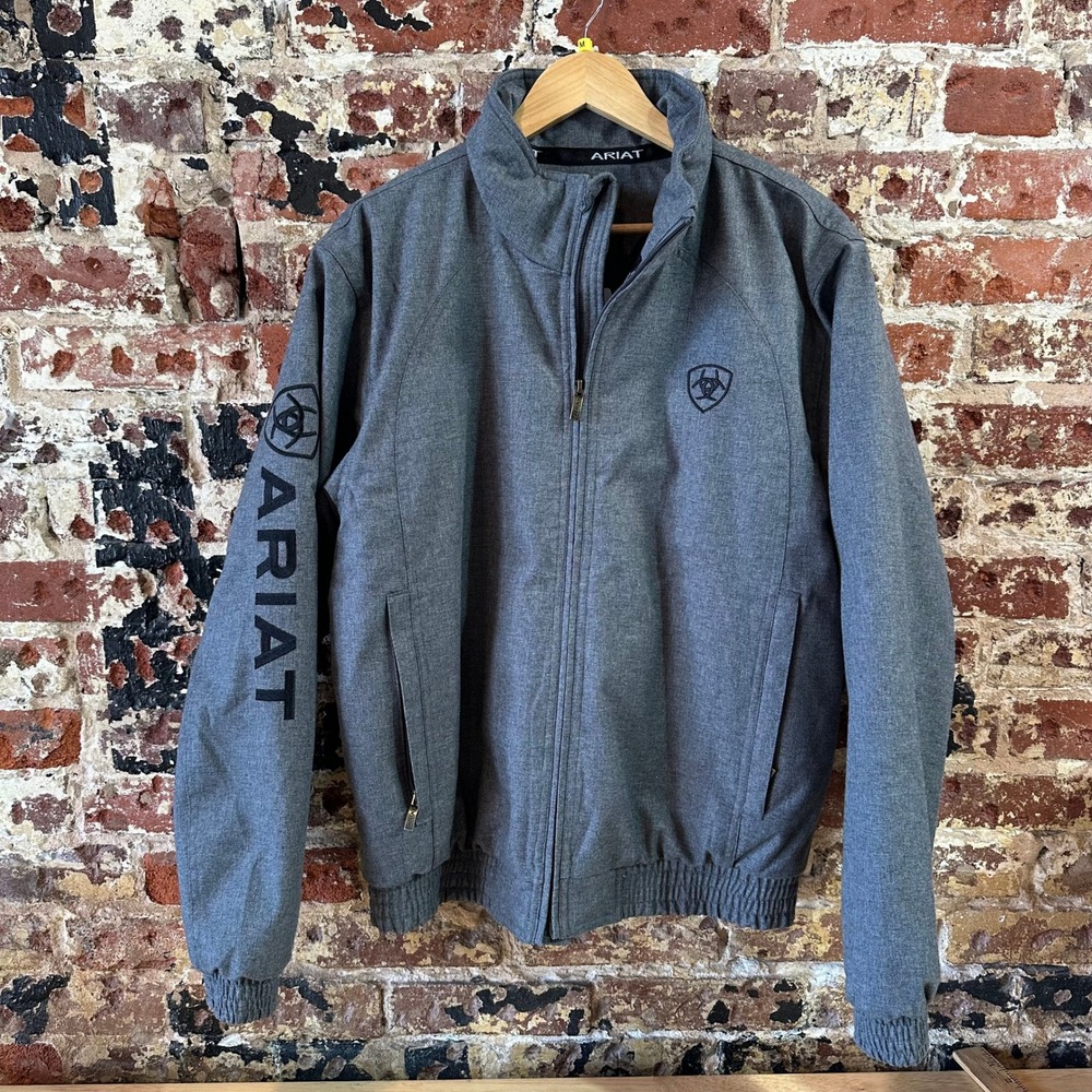 Ariat Mens Grey Softshell Insulated Full Zip Jacket Logo Sleeve Size Medium